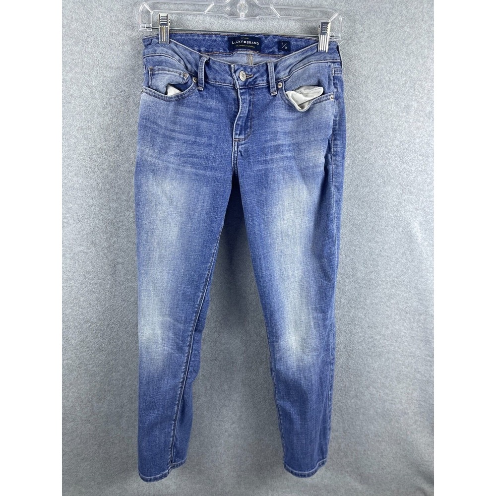Lucky Brand Lolita Crop Jeans Women's 6 Blue Distressed Denim Low Rise Tapered